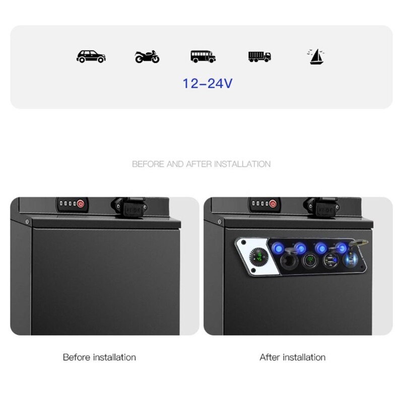 Multifunctional RV Phone Charger 12-24V PD QC3.0 Charging Socket with Voltmeter Digital Clock with 4 Switch