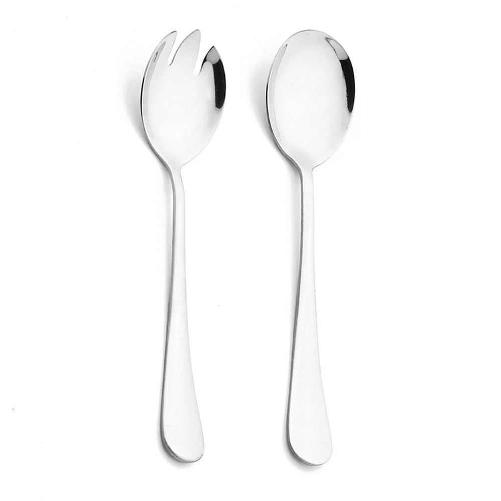Cuchara para ensalada negra, tenedor de acero inoxidable para ensalada, postre, juego de cubiertos, cucharas para servir, accesorios de utensilios de cocina, vajilla, 2 uds.: Plata