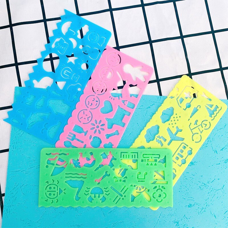 4 stk / sett kawaii godteri farge tegning mal linjal sy linjal kontorskole tilbehør