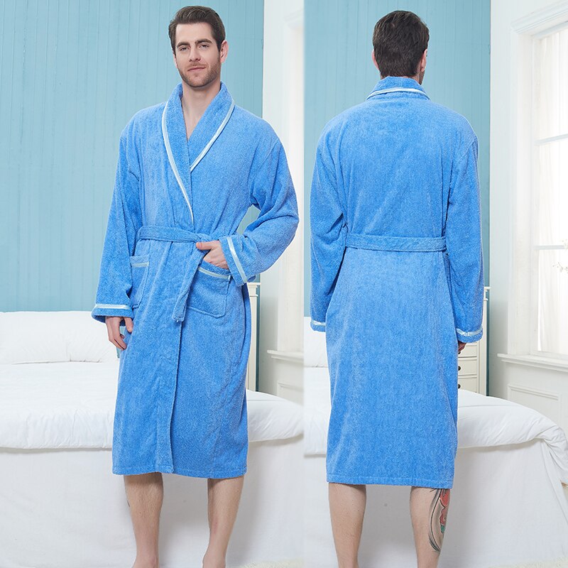 Winter Robe Men 100% Cotton Dressing Gown Bathrobe Men Solid Color Men&#39;s Cotton Robe Home Clothes Sleeping Robe Men Bridesmaid