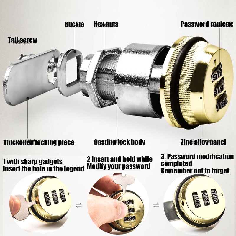 Safety lock combination lock polished chrome-zinc alloy coded password mailbox cabinet locker