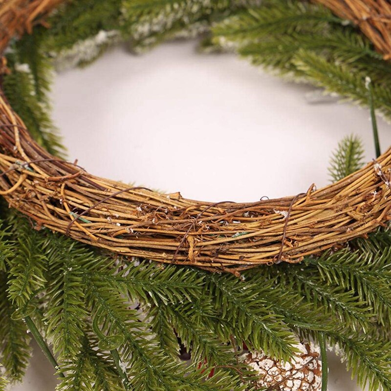 Christmas Garland PE Pine Cone Red Fruit Wreath Romantic Christmas Decoration White Flocking Pendant with Frost Ornaments Arts