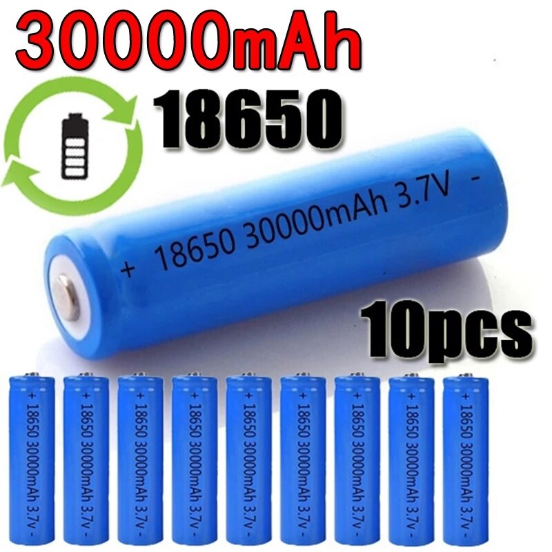 30000mAh 3.7V Li-ion Battery 18650 Li-ion Rechargeable Battery for LED Flashlight/electronic Gadget Cabinet Light