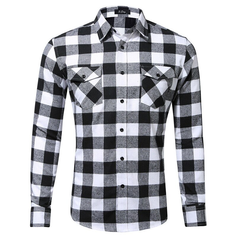 Herfst mannen Katoenen Plaid Shirt Slim Fit Lange Mouw Casual Mannen Tops Shirts mannen Controles Shirt 5 kleuren S-2XL: B / L
