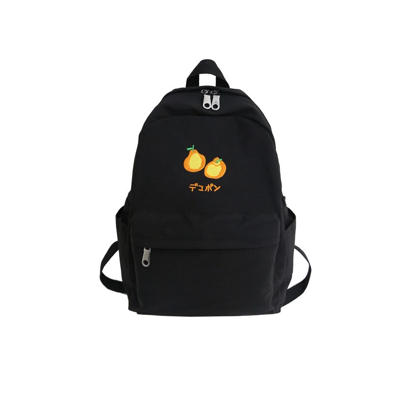 Menghuo Large Capacity Casual Waterproof Nylon Women Backpack Cute Cartoon Fruit Embroidery Girl Preppy School Backpack Mochilas: Black