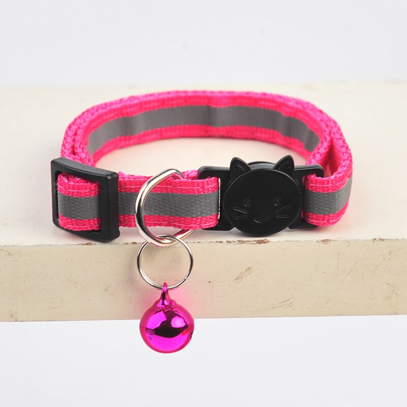 1PC Cats Bell Collars Adjustable Nylon Kitten Safe Necklace Reflective Cat Collar Buckles For Cute Pets Cat Accessories Supplies: rose red