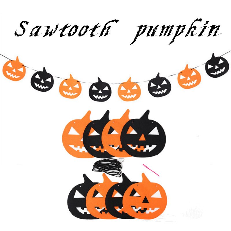 Paper Chain Garland Party Banner Event Decorations Pumpkin Bat Ghost Spider Skull Shape Halloween Banners Decor Garland: Sawtooth pumpkin