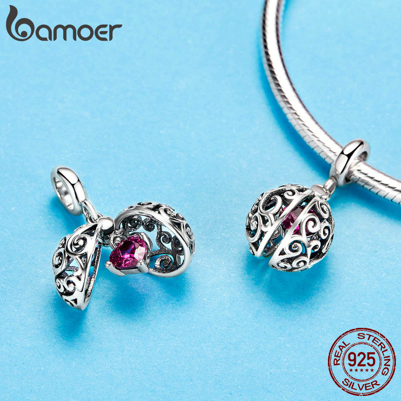 BAMOER Neue 925 Sterling Silber Geheimnis Obst Box Käfig Anhänger Charms fit Charme Armbänder DIY Schmuck Machen SCC1114