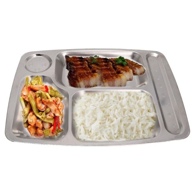 4/5/6 Grids Stainless Steel School Lunch Divided Plate Tray Kids Snack Food Containers Restaurant Tableware Lunch Meal Box