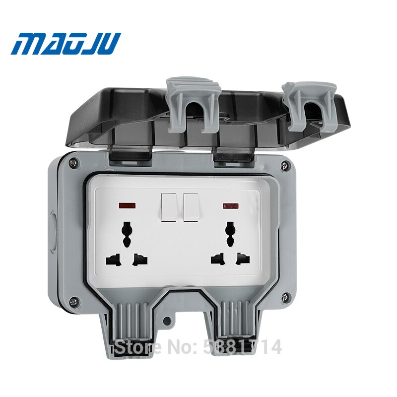French EU UK British Germany European Chinese 2 Gang Waterproof Socket Enclosure Box Outdoor Outlet Weatherproof 13A 16A Plug In