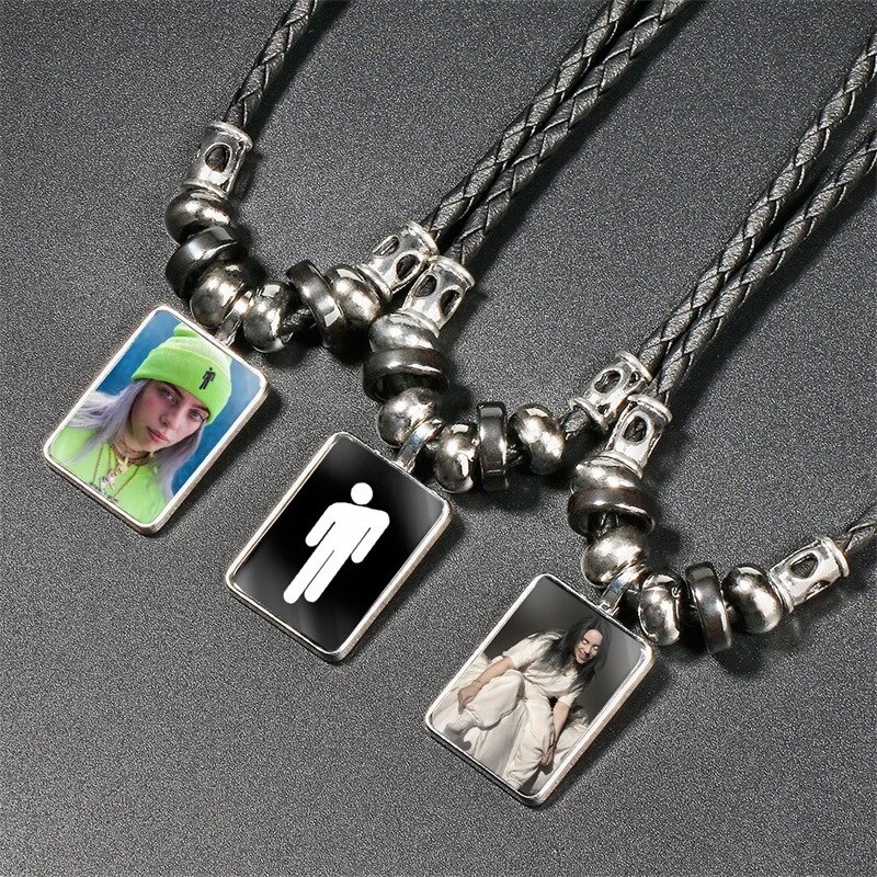 Pop People Symbol Stone Beaded Billy Irish Square Pendant Necklace for Girl Women Men Jewelry