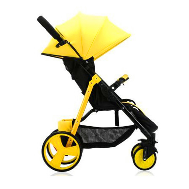 Baby klapvogn højt landskab baby kan sidde tilbagelænet let og foldbar stødabsorberende firehjulet klapvogn: Gul
