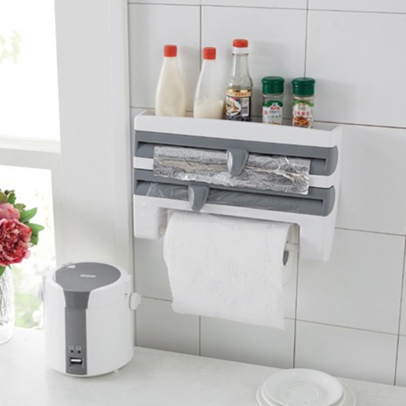 Køkkenopbevaringsstativ vægrulle aluminiumsfolie dispenser papirfilm køkkenpapir krydderihyldeholder håndklædeopbevaring håndklædeholder