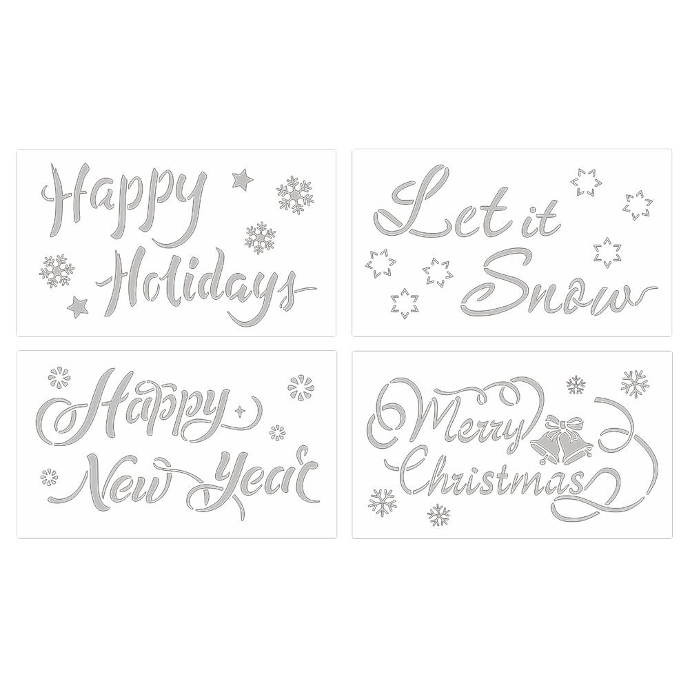 Flip Chart 4Pcs Merry Christmas Hollow Greeting Drawing Templates Measuring Rulers Stencils For Office School Supplies