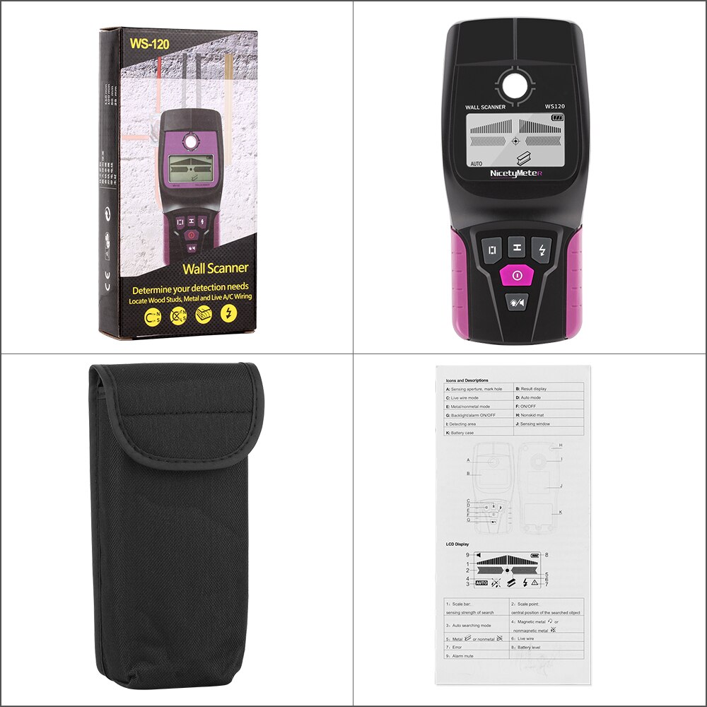 RZ Wall Scanner Digital Handheld Multifunction Wall Detector Live Wires Cable PVC Water Pipe Metal Finder Scanner