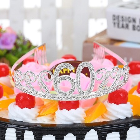 Crystal Rhinestone Tiara Princess Crown Birthday Crowns Silver Diamante Happy 18/20/21/30/40/50/60th Birthday (Silver-50th): 60