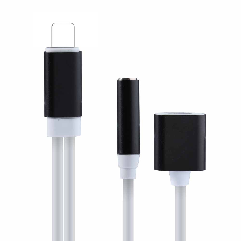 Für iPhone Adapter 2 In 1 Für iPhone XS 11 PRO MAX XR X 8 Plus Beleuchtung zu 3,5mm jack Kopfhörer Lade Konverter AUX Splitter: black