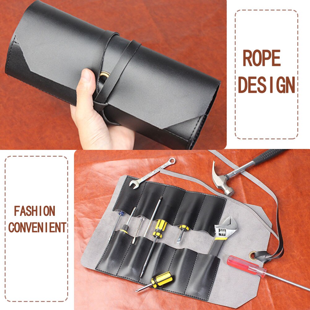 Tool Roll Leather Bag Pouch 10 Pockets Multi Purpose Organizer Wrap For Woodworking Plier Spanner Wrench Leather Tool Pouch