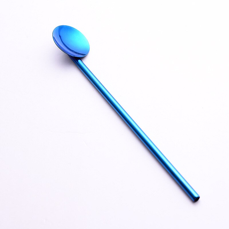 Eco Friendly 304 Stainless Steel Reusable Straws Spoon Beer Drinking Straws Coffee Straws Spoon 190mm: Blue