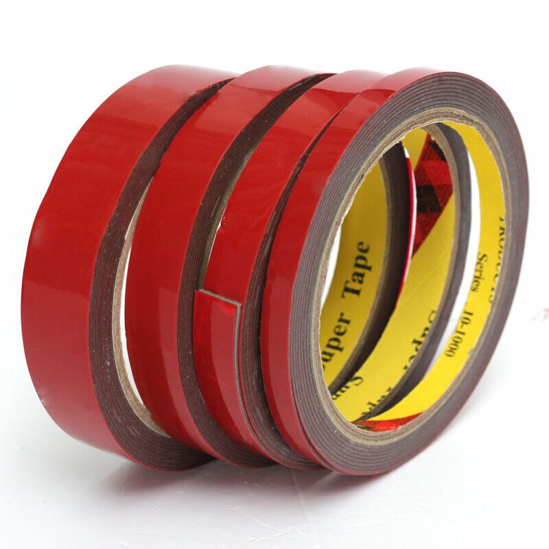 Lang 3m stærk permanent akrylskum dobbeltsidet klæbebånd super klæbrig med rød liner 0.6/0.8/1/1.2/1.5/2 cm