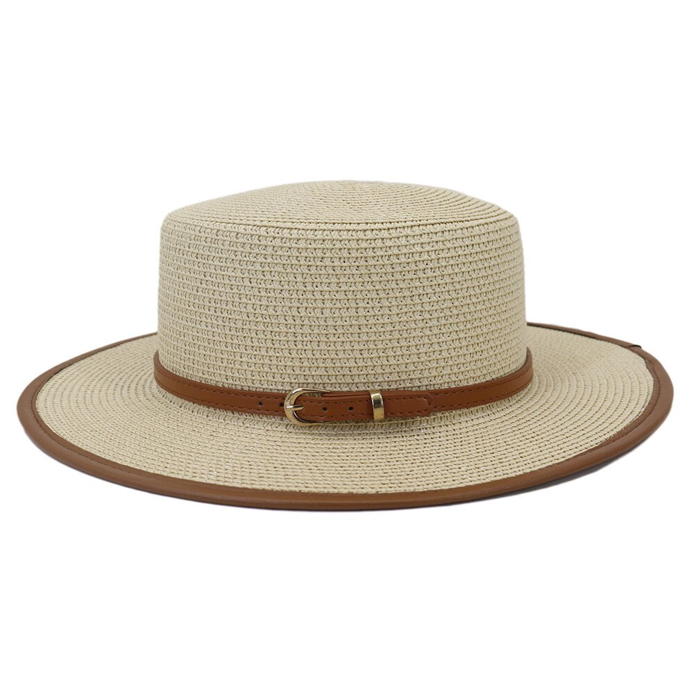 Spring Straw Hat for Women with Flat Brim Hat Wide Brim Fedora Hat with Big Brim Sun Visor Solid Casual Hat: Beige