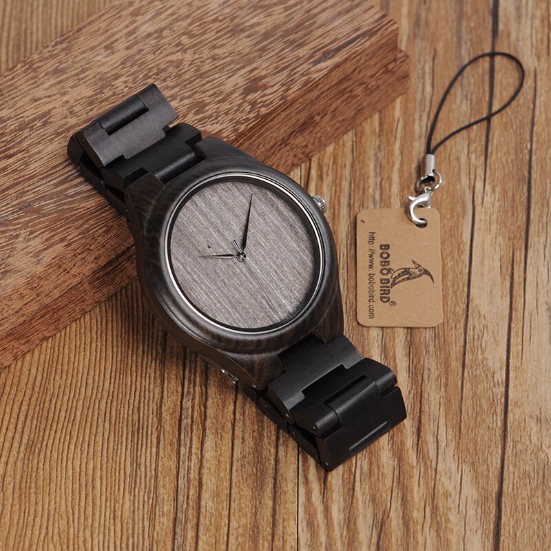 BOBO de AVES CdH06 Simple Gris Dial Relojes de Los Hombres de Madera De Ébano Hecho A Mano sin Escala Relojes con Banda de Madera como