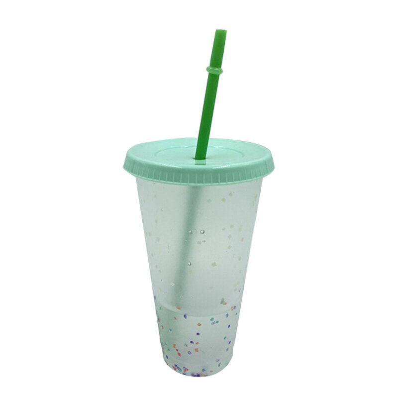 vaso plástico reutilizable de confeti que cambia de Color con tapa y pajita taza fría mágica taza de agua café botellas de agua
