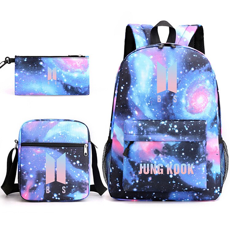 Starry Sky Pattern Schoolbag Pencil Case Shoulder Bag Set Large Capacity Backpack JIN SUGA J HOPE JIMIN V JUNGKOOK Travel Bag: 13