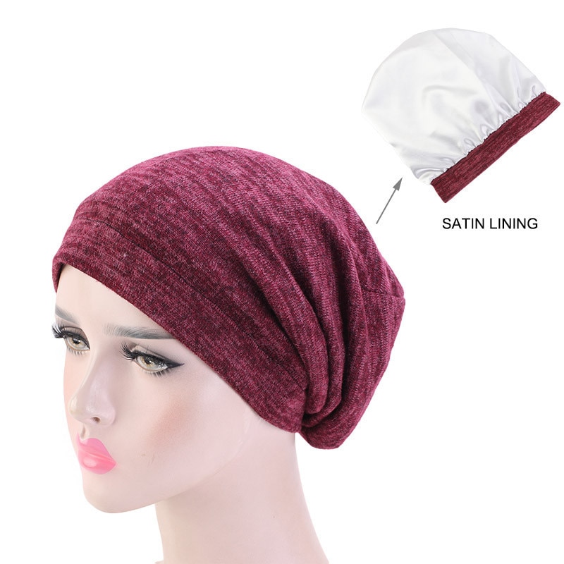 Unisex kvinder mænd ski kemo cap hat turban baggy beanie satin foret nattesøvn kasket hårpleje hue hårtab hat vinter varm: Rødvin