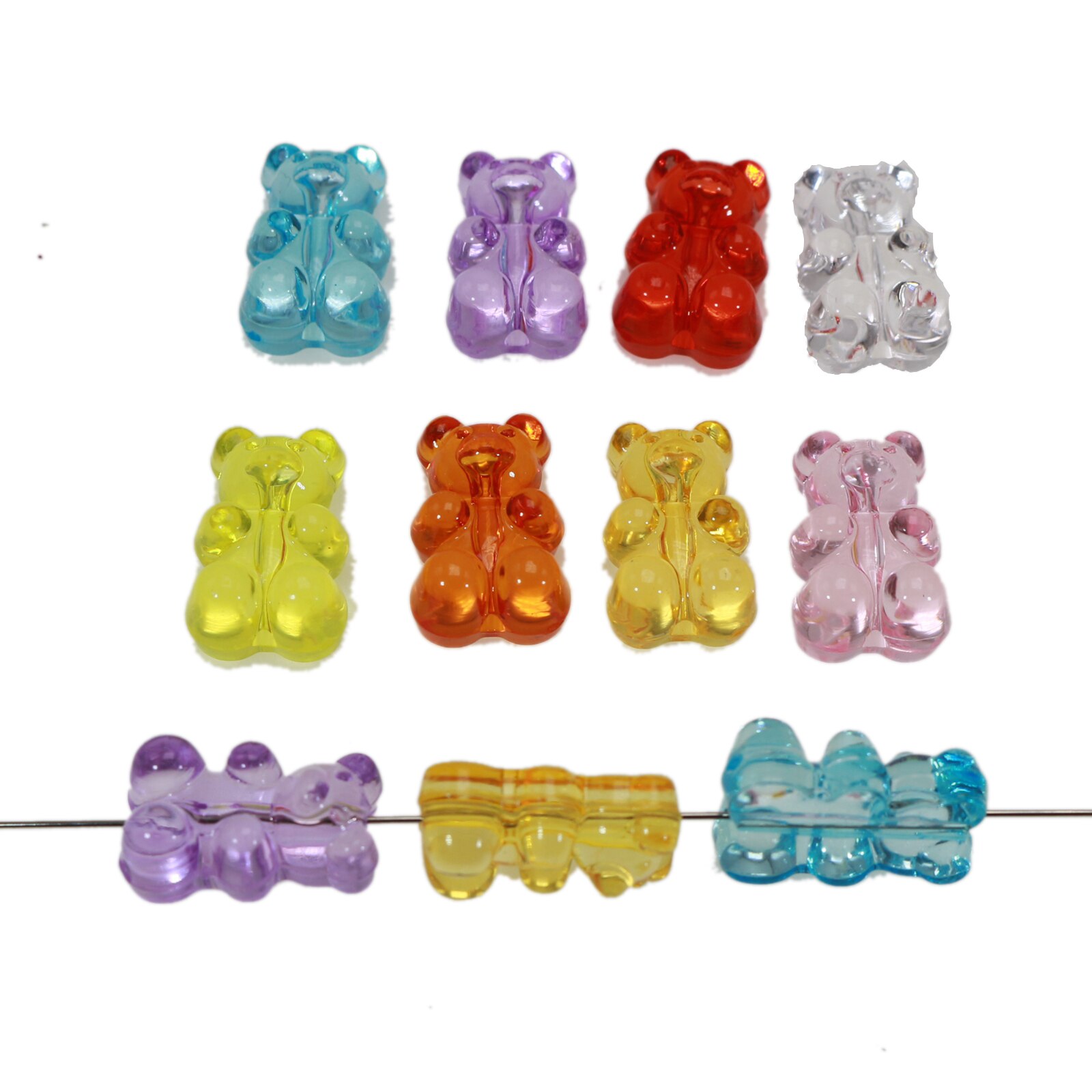 50 Mixed Color Transparent Acrylic Gummy Bear Beads 18mm vertical hole