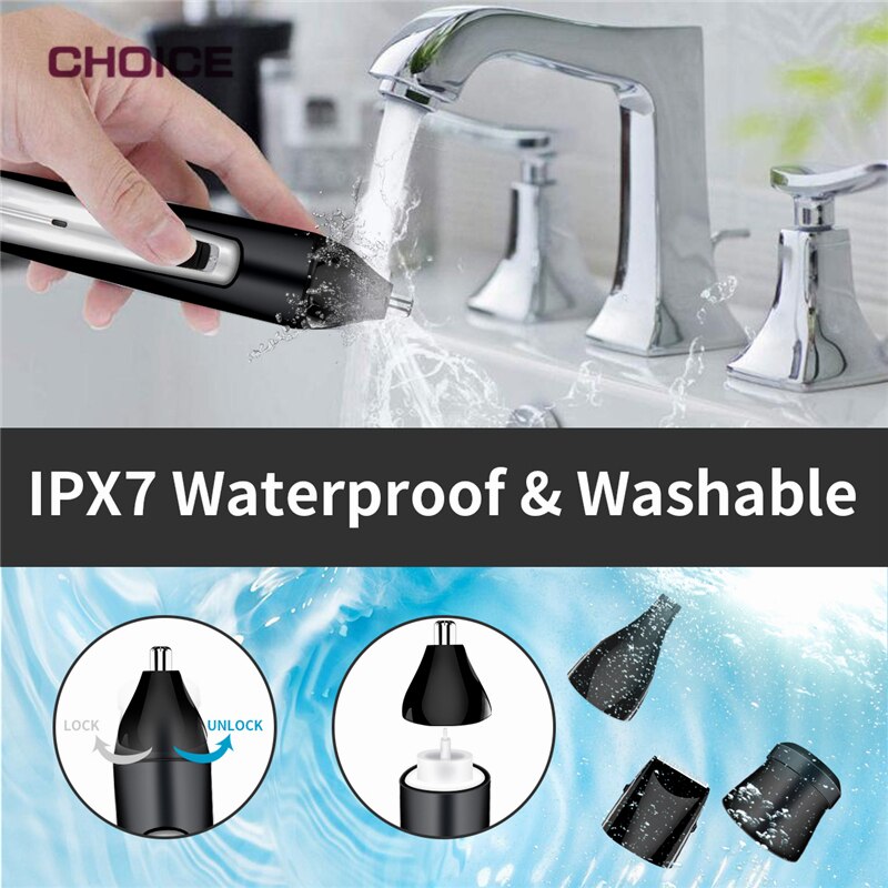 4 IN 1 Man Shaver Nose Ear Hair Trimmer Sideburns Face Beard Cordless USB for Home & Travel Black Multifunctional Remover