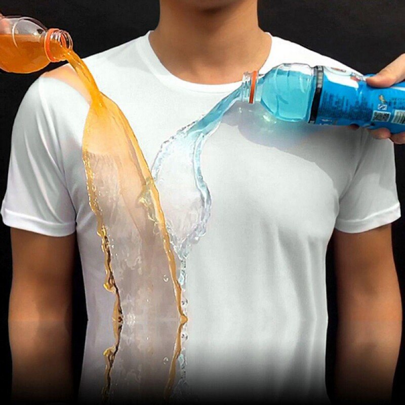 Anti-Dirty Waterproof Men T-Shirt Hydrophobic Stainproof Breathable Shirt Antifouling Quick Dry Top Short Sleeve T-Shirt