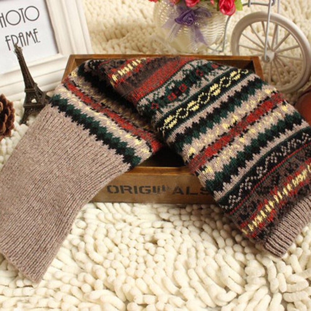 Japanese Style Winter Over Knee Long Knit Cover Crochet Leg Warmers Legging Chic Warm Striped Thigh Legwarmers: khaki