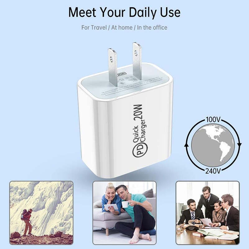 20w PD Charger USB Type-C 20W Travel Charger Fast Charge EU/US/UK plug for iPhone 12/Pro max/XS/X USB C Quick Charge 3.0 QC
