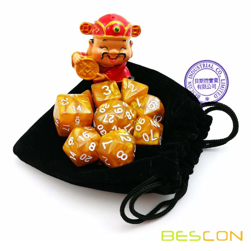 BESCON Pack of 9pcs Polyhedral Dice (9 Die in Set)- Role Playing Game Dice (RPG)- D4-D30 in Golden Color