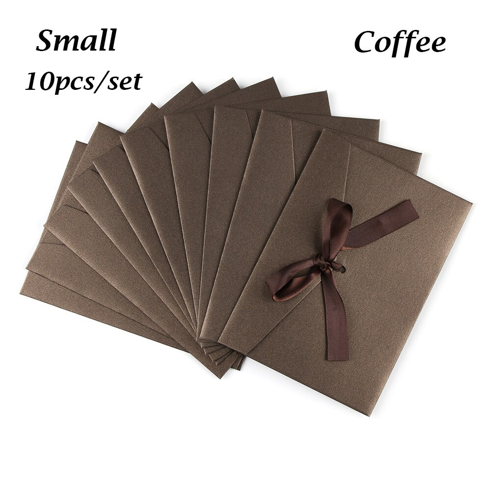 12 färger 10 st/set kuvert pärlemorskimrande papper rosett tjocka band retro färg brevpapper bröllop inbjudna: Litet kaffe