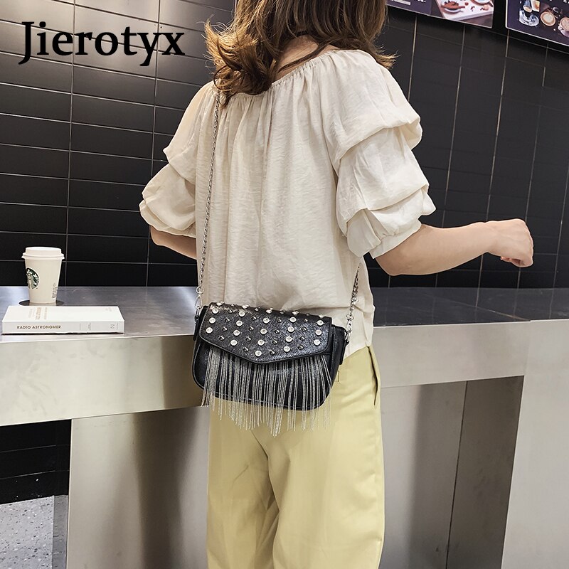 JIEROTYX-bandoleras plateadas con borlas y diamantes para mujer, bolsos de hombro femeninos pequeños, de noche,