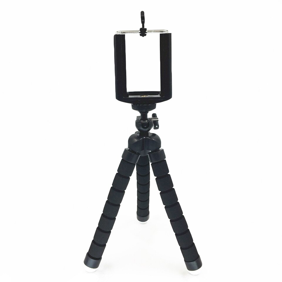 GAQOU Tripod + Clip Stand Mini Flexible For Camera Mobile Phone Holder Stand Flexible Octopus Sponge Tripod Bracket with Remote: black with holder