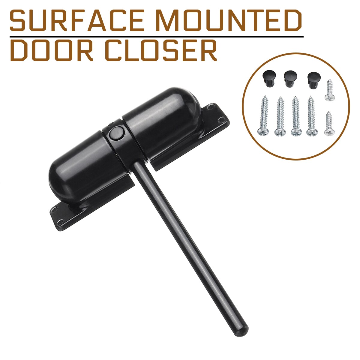 Black Door Closer Gate Surface Mounted Outdoor Spring Elastic Loaded Adjustable Door Closer
