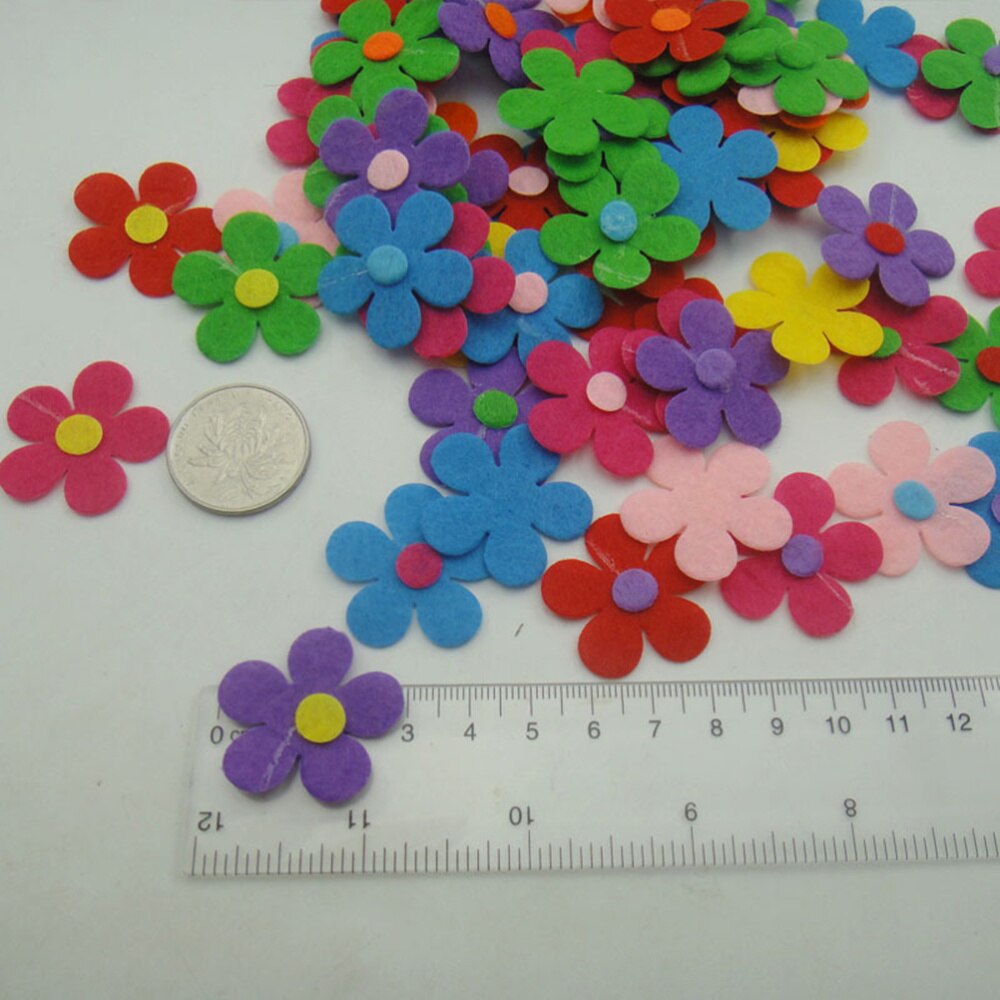 100 Uds. Hermosas flores de fieltro de cinco pétalos hechas a mano para bolsas de escritorio suministros de decoración costura hecha a mano