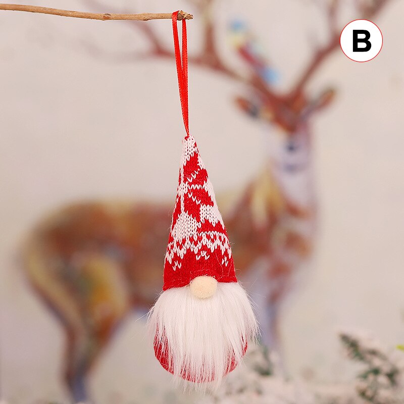 Jul plysch set hängande dekorationer gnome hatt santa skägg ornament för julgran heminredning nsv 775: 4 st b