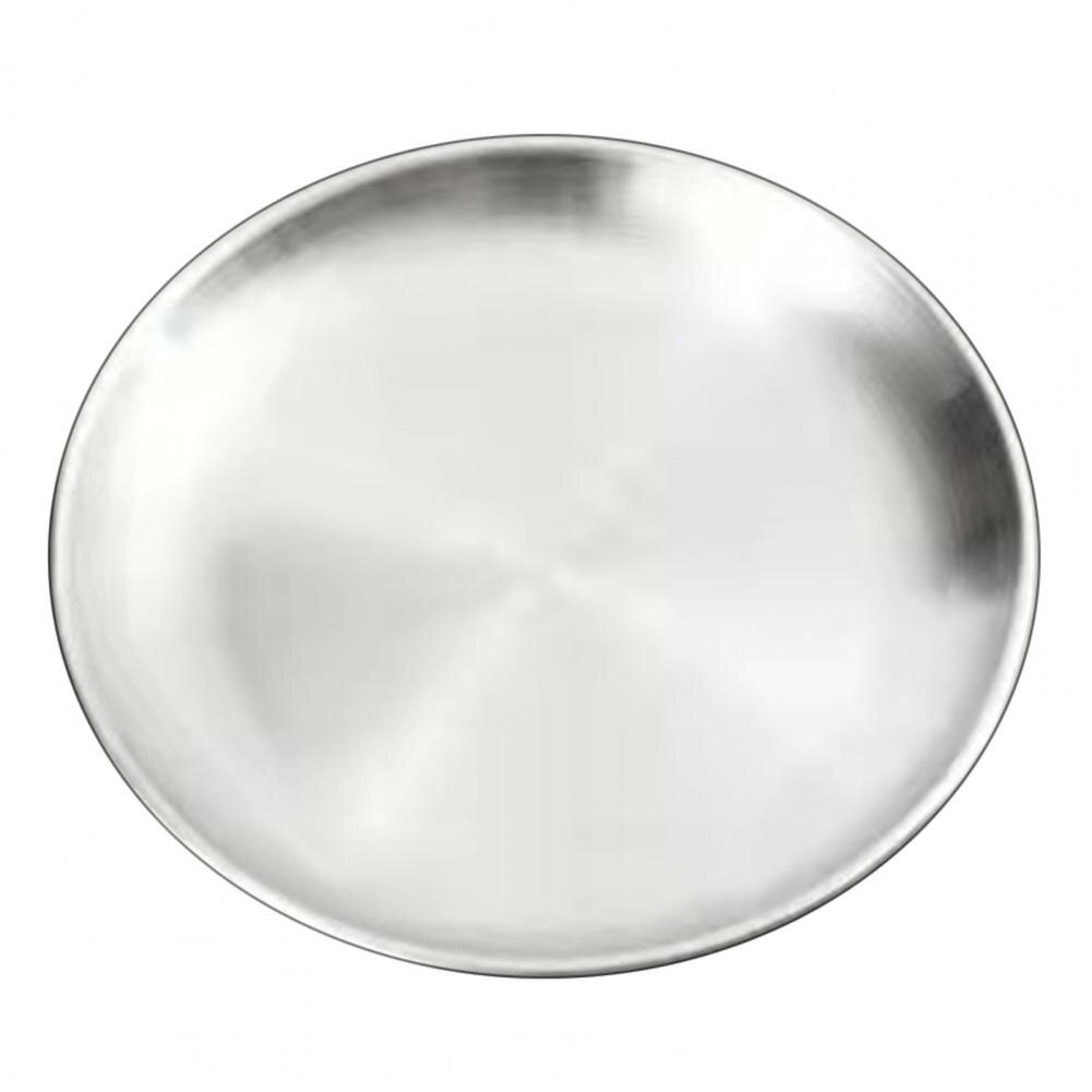 Buffet Plate Round Shape Fruit Plate 201 Stainless Steel Multifunctional Convenient Smooth Surface Western Food Tray:  Silver 26cm