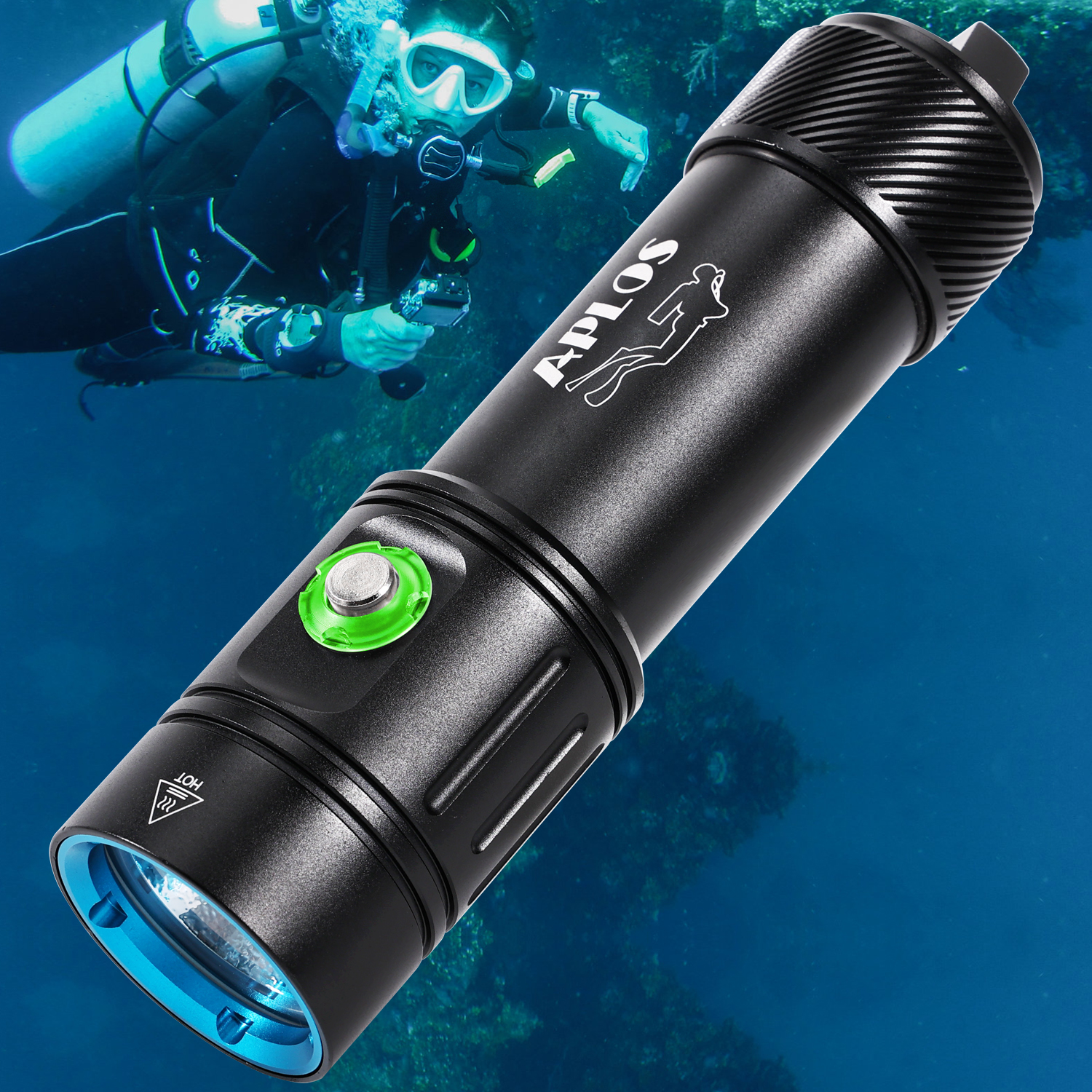 Aplos Ap02 Duiken Zaklamp, 2500 Lumen Duiklicht Met 4 Modi Power Indicator, Waterdichte Onderwater Duikzaklamp Met Re
