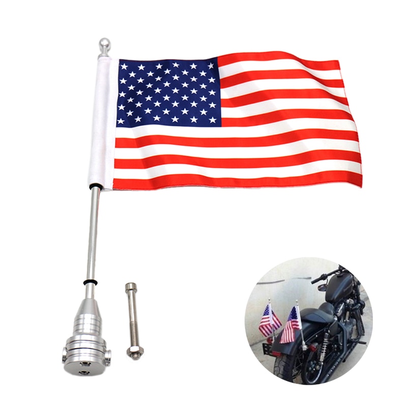 1 Pc Zwart/Zilveren Pole Amerika Mount Vlag Usa/Uk Motorfiets Motocross Bagage Rack Vlag