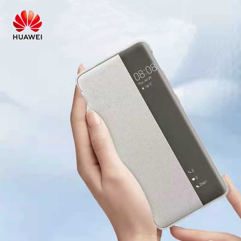 Huawei P50 Pro – coque de protection en cuir, étui à rabat avec fenêtre, veille intelligente, réveil, support