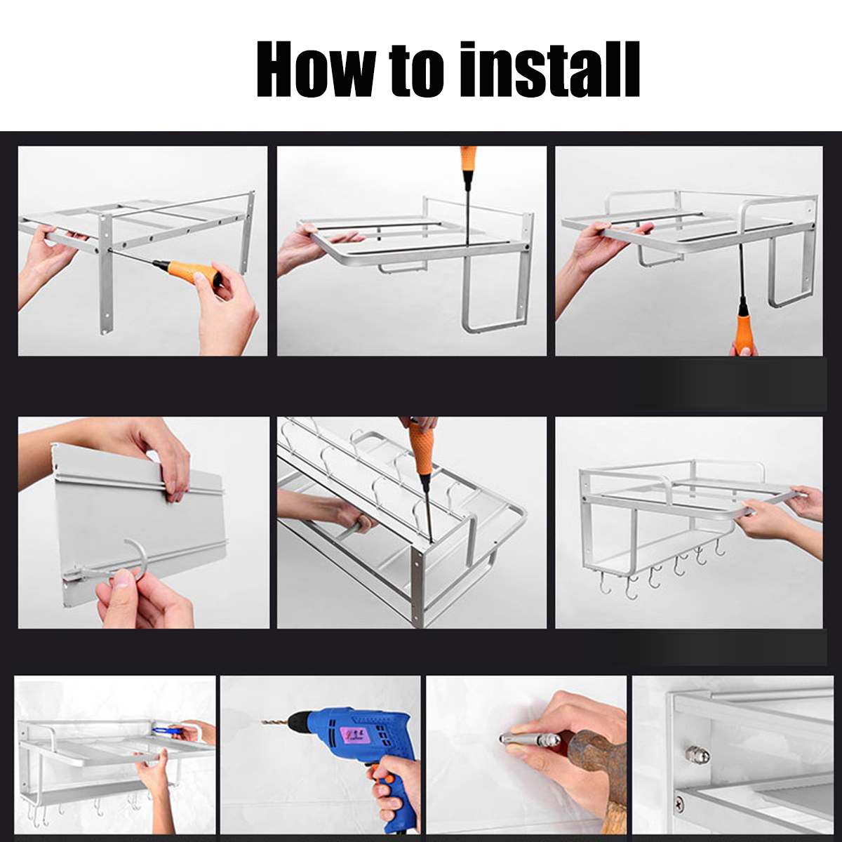 Estante para horno de doble pared antideslizante antióxido, soporte de aluminio para microondas, estante de almacenaje para cocina con gancho de suministro de cocina