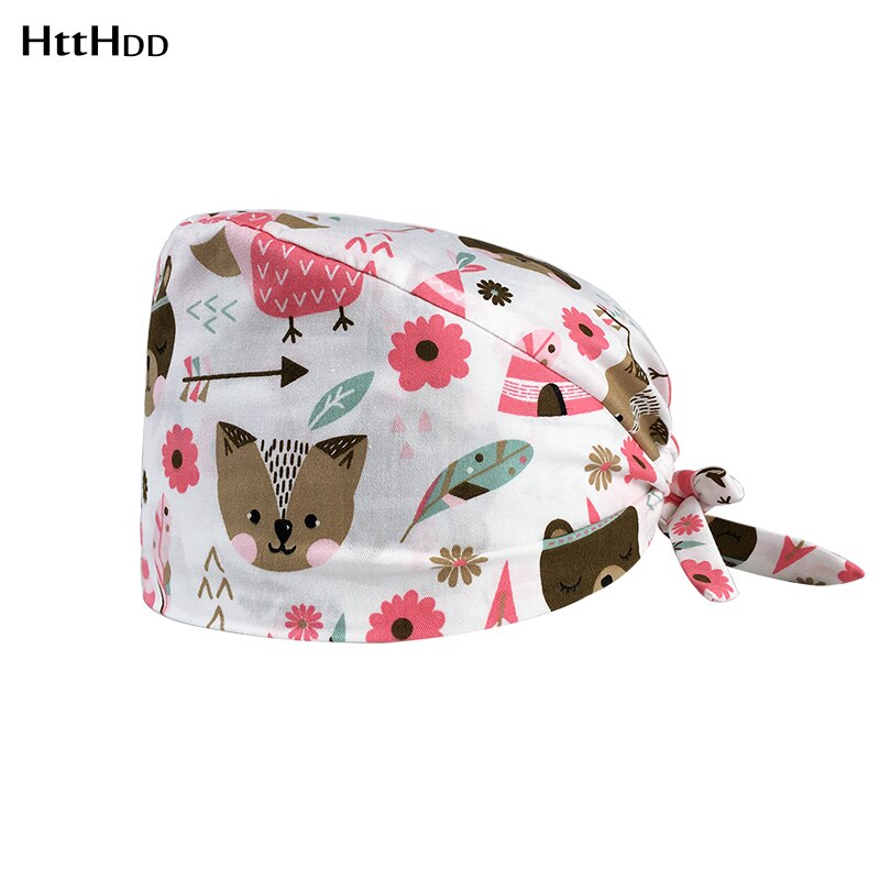 Unisexe impression spa travail casquettes réglable coton laboratoire anti-poussière travail chapeau dent beauté Scrubs casquettes animal club opérateur chapeau