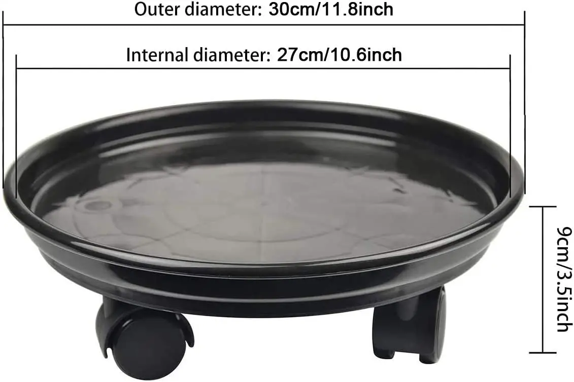 Pot de palette rond avec roues de verrouillage, chariot de jardinière à roulettes roulantes, support de caddie de plante, pot de 30cm pour jardin intérieur