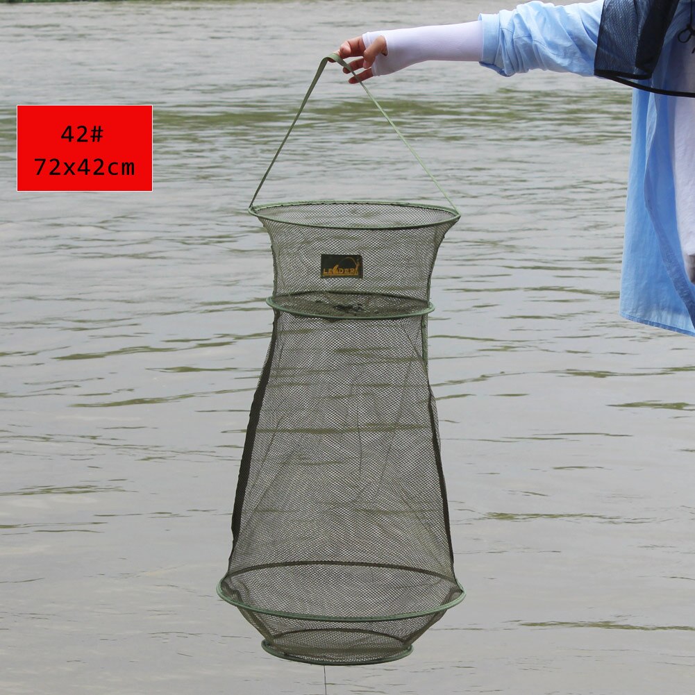 Sougayilang Draagbare Visnet 4 Maten 3 Layer Ronde Vouwen Vis Garnalen Mesh Kooi Werpnet Vissen Trap Net Vouw schepnet: 72x42cm