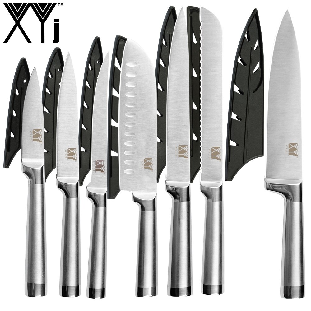 Kokkeknive santoku køkkenknive i rustfrit stål bloksliber kløver skæreknivbetræk etui: H .7 stk sæt